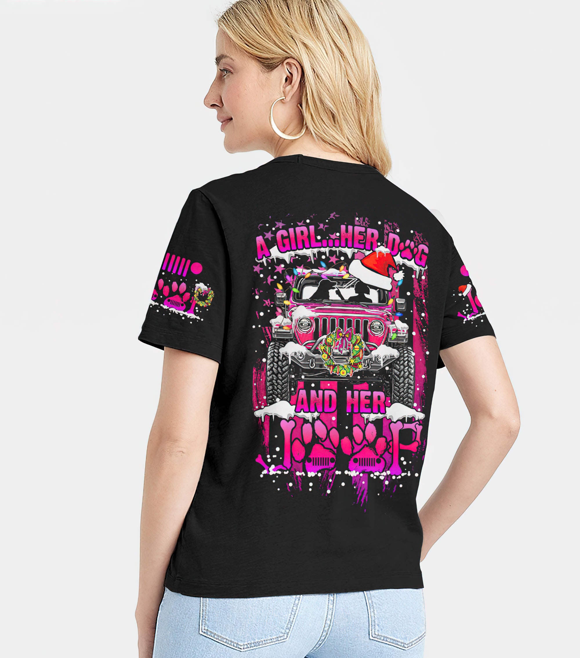 a-girl-her-dog-and-her-jeep-christmas-women-v-neck-t-shirt