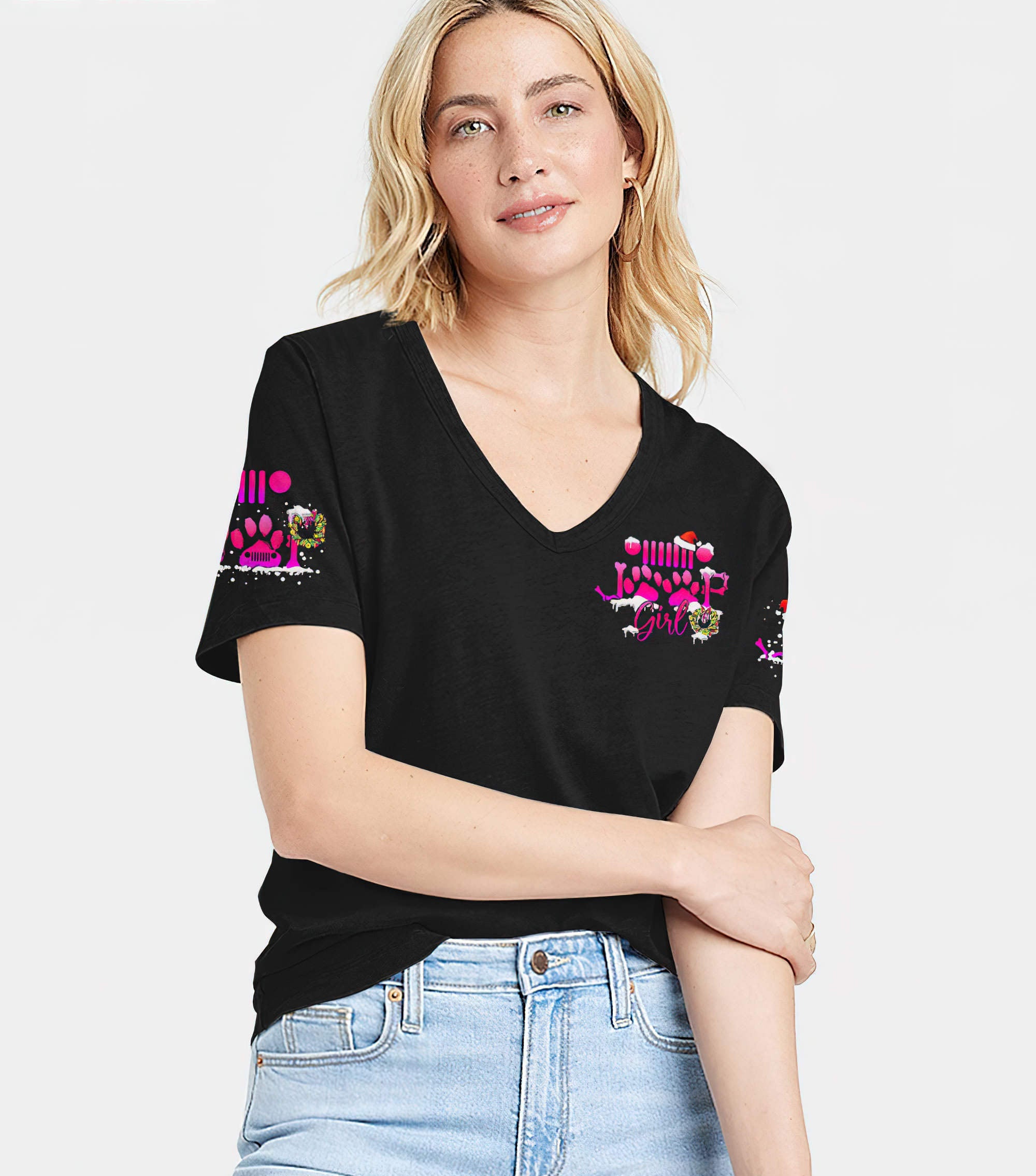 a-girl-her-dog-and-her-jeep-christmas-women-v-neck-t-shirt
