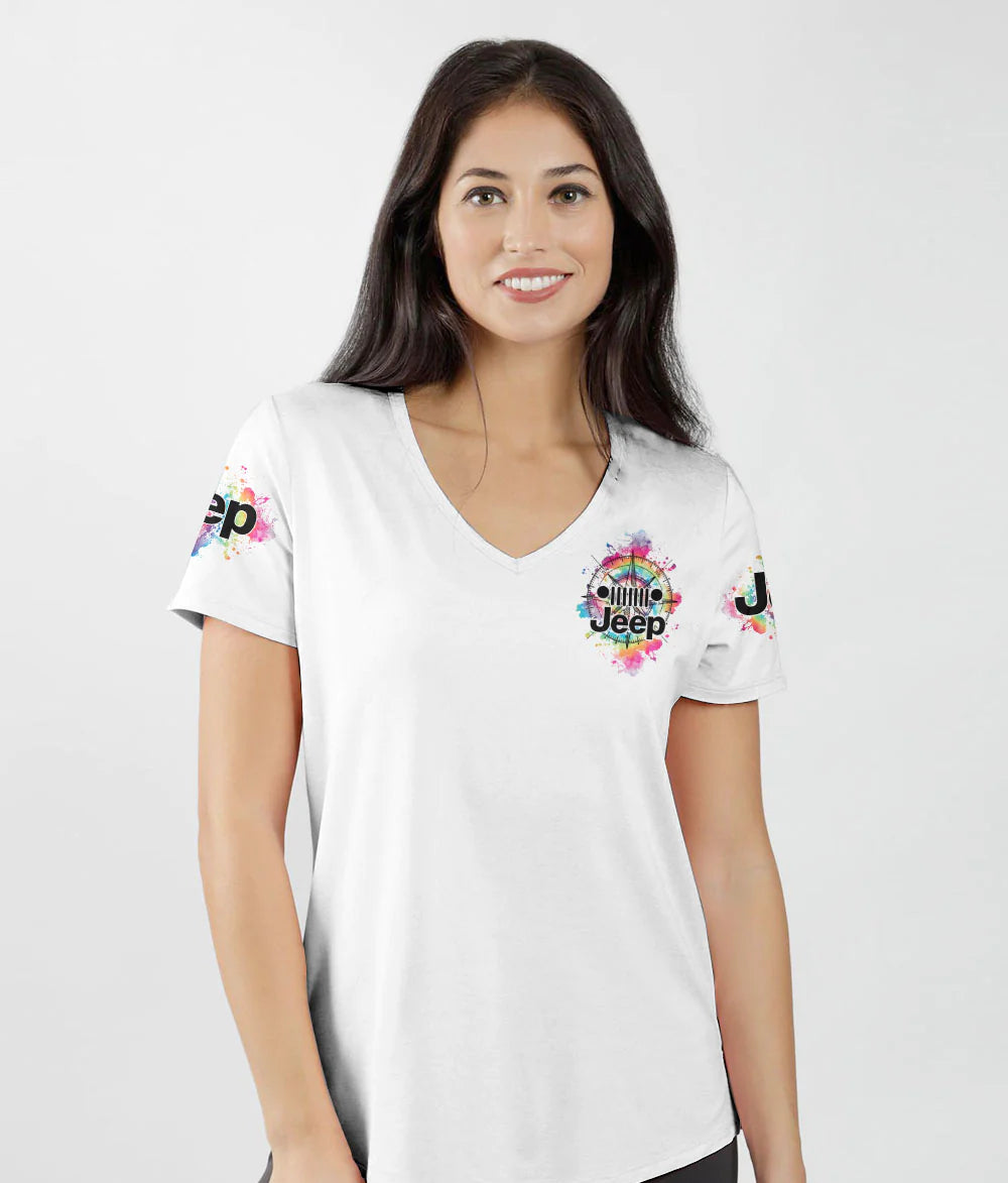 jeep-life-mountain-mandala-compass-women-v-neck-t-shirt