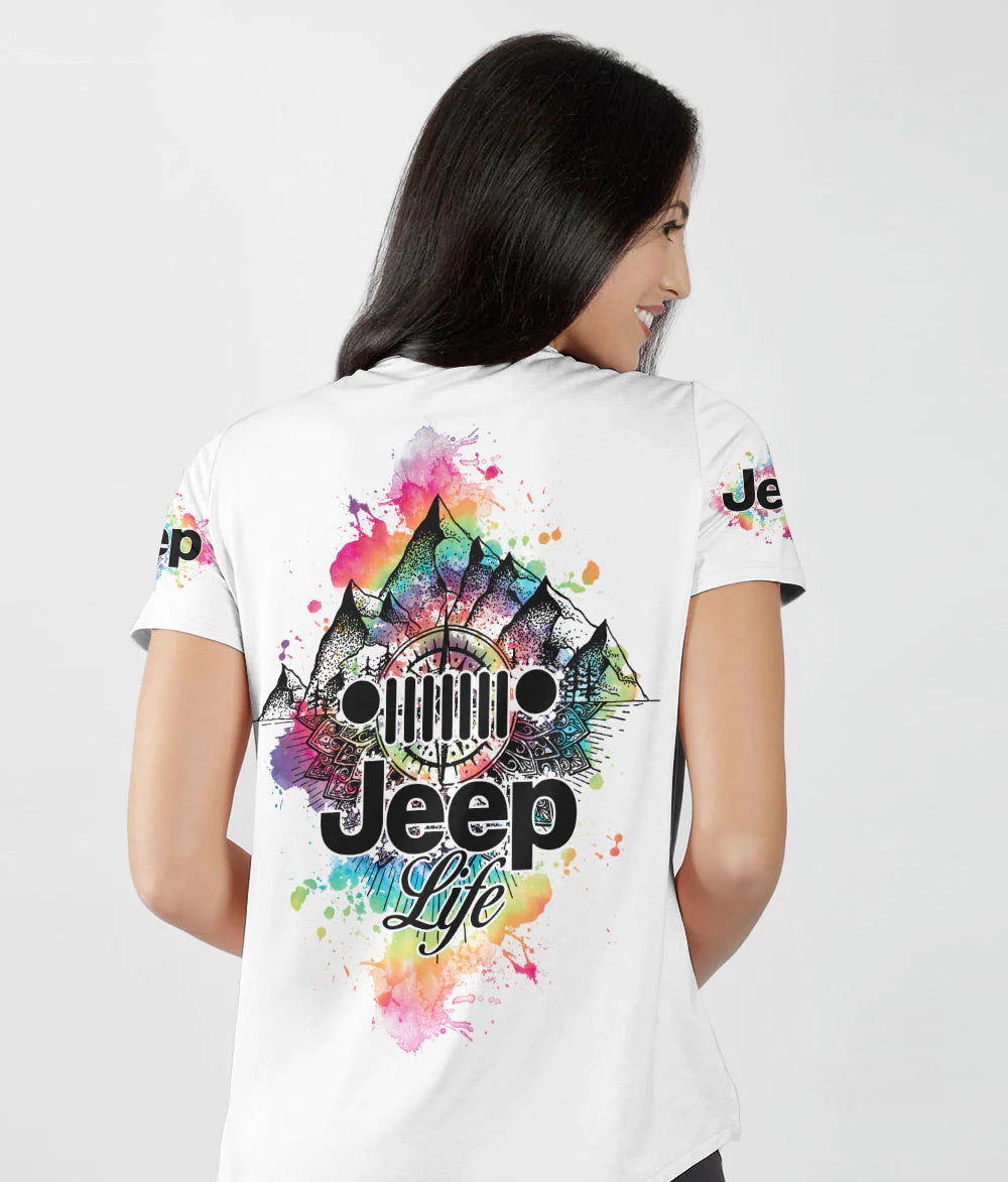 jeep-life-mountain-mandala-compass-women-v-neck-t-shirt