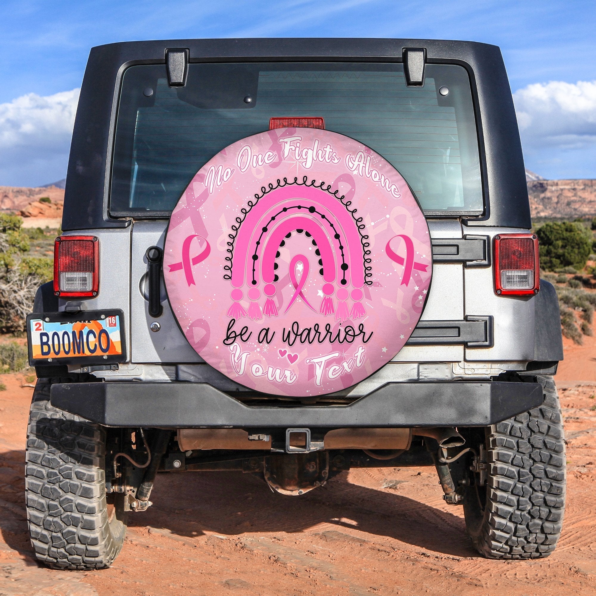 custom-personalised-breast-cancer-spare-tire-cover-no-one-fights-alone-rainbow-be-a-warrior