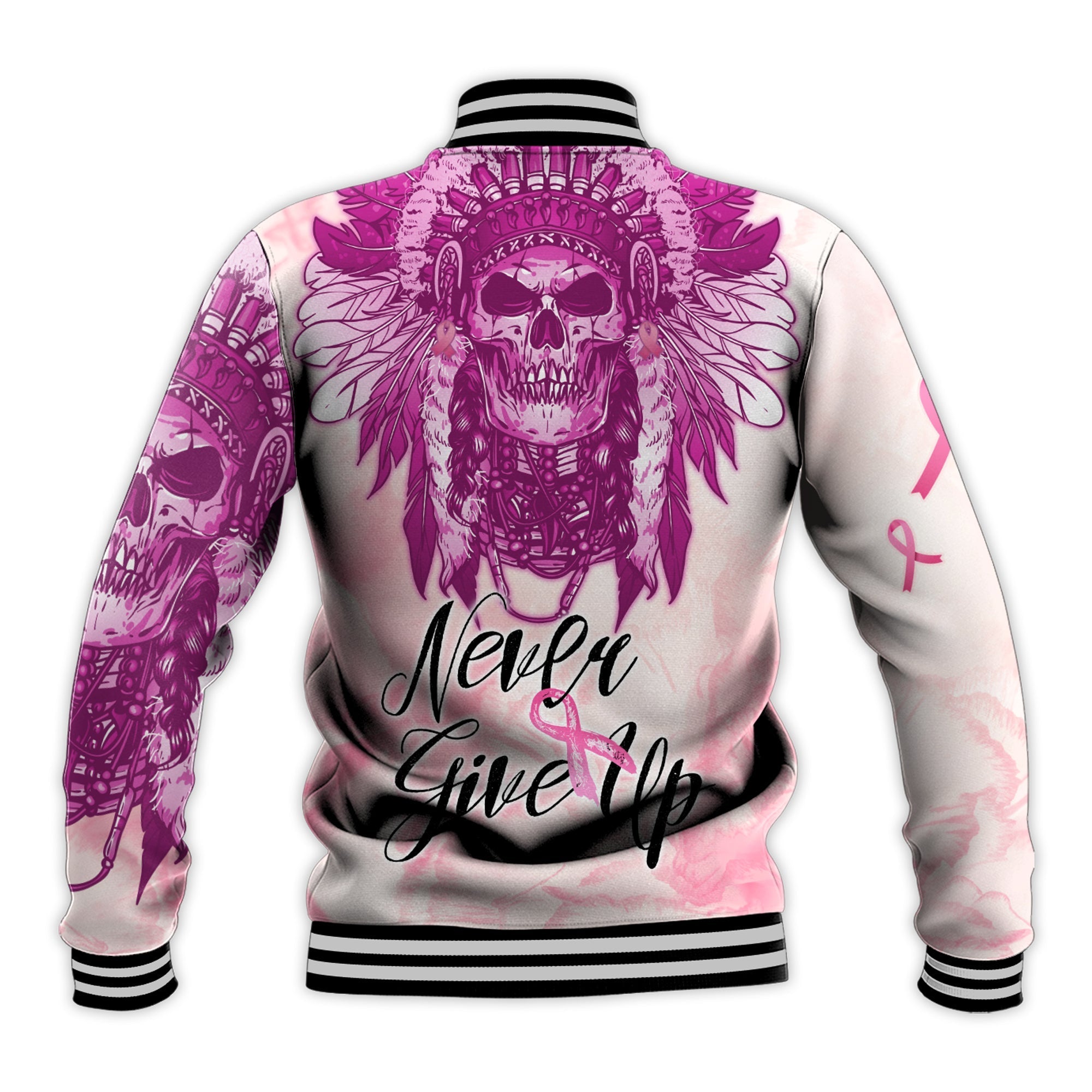 custom-personalised-pink-power-breast-cancer-baseball-jacket-never-give-up-native-american-skull