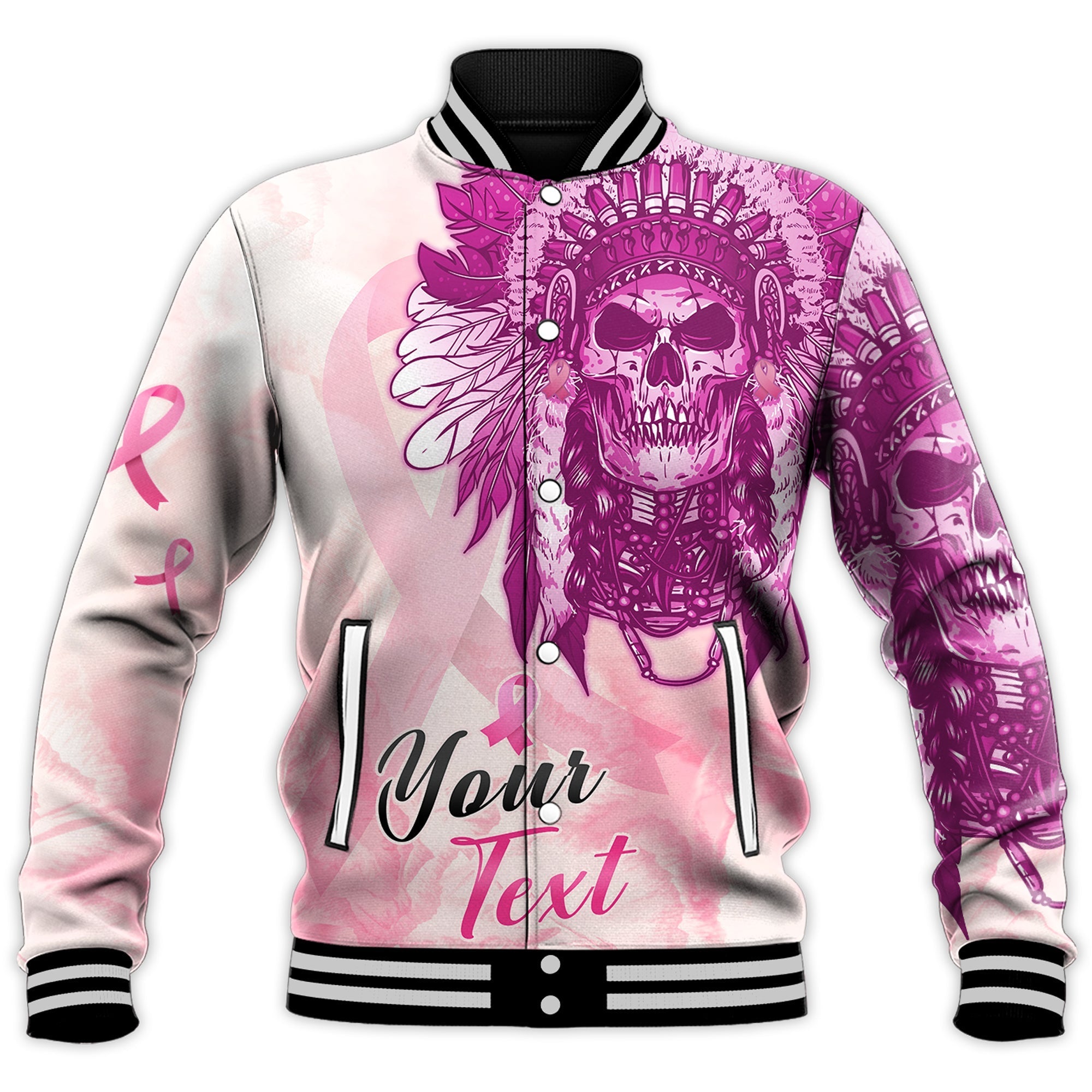 custom-personalised-pink-power-breast-cancer-baseball-jacket-never-give-up-native-american-skull
