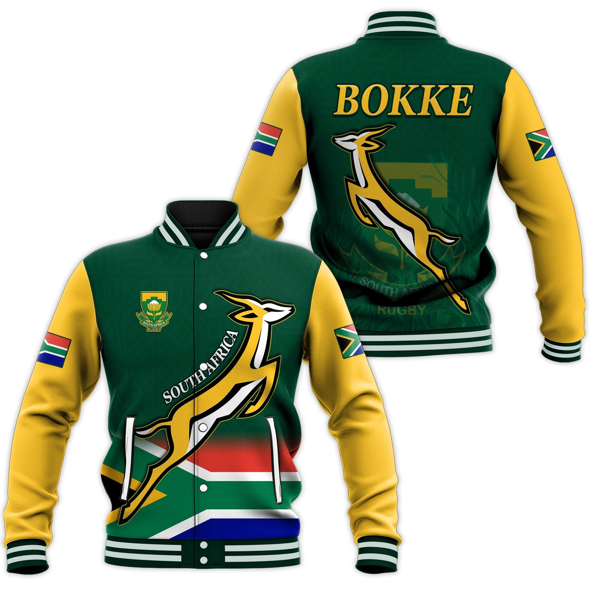Springbok Backside Pattern South Africa Rugby Baseball Jacket Springboks Champion Bokke African P ...