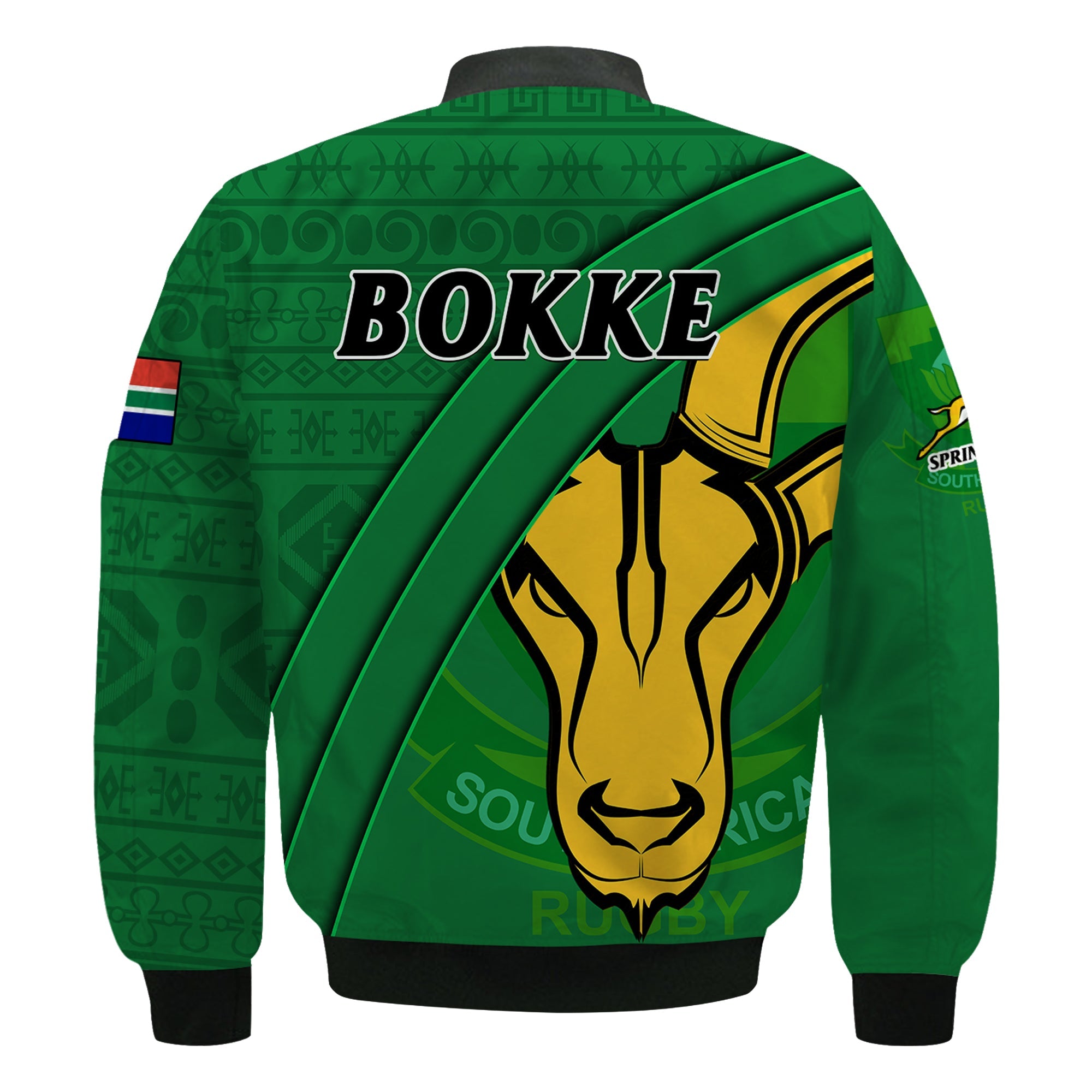 Springbok Backside Pattern South Africa Rugby Bomber Jacket Bokke Springbok With African Pattern ...