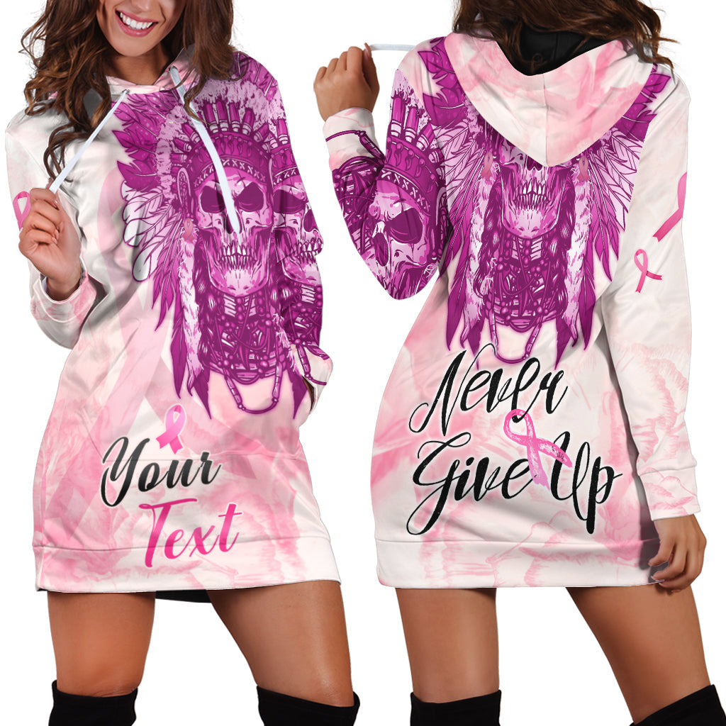 custom-personalised-pink-power-breast-cancer-hoodie-dress-never-give-up-native-american-skull