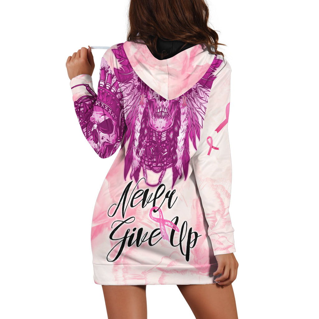 custom-personalised-pink-power-breast-cancer-hoodie-dress-never-give-up-native-american-skull