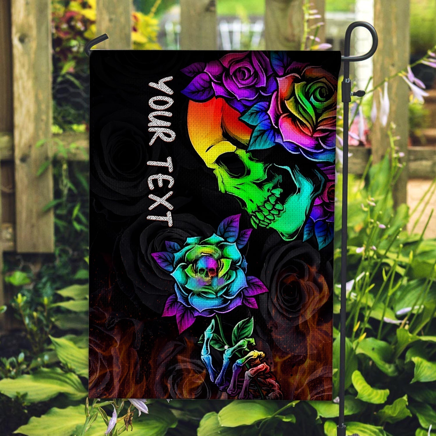 custom-personalised-beautiful-sugar-skull-flag-dark-night-black-roses