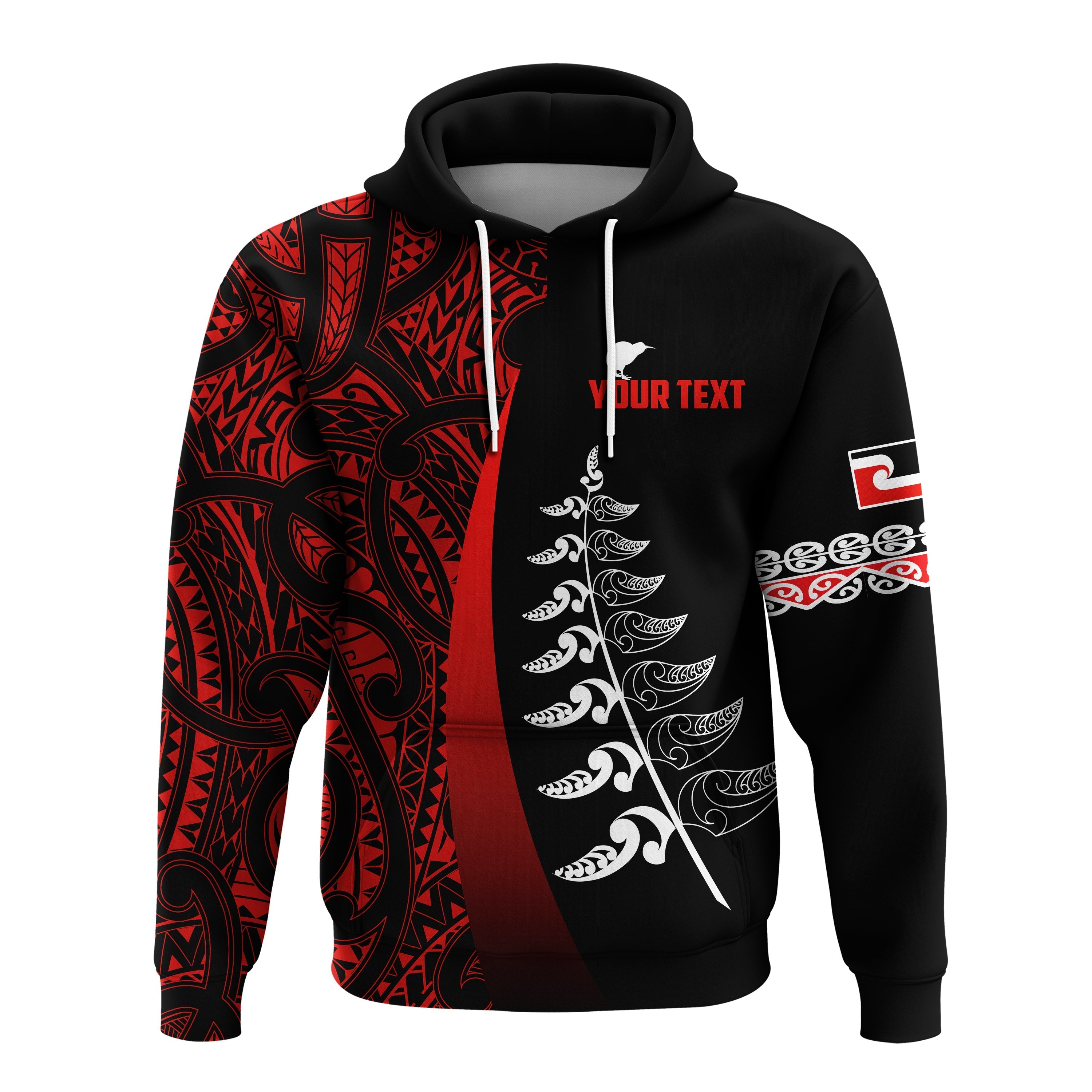 custom-personalised-waitangi-day-hoodie-maori-mix-fern-style-red