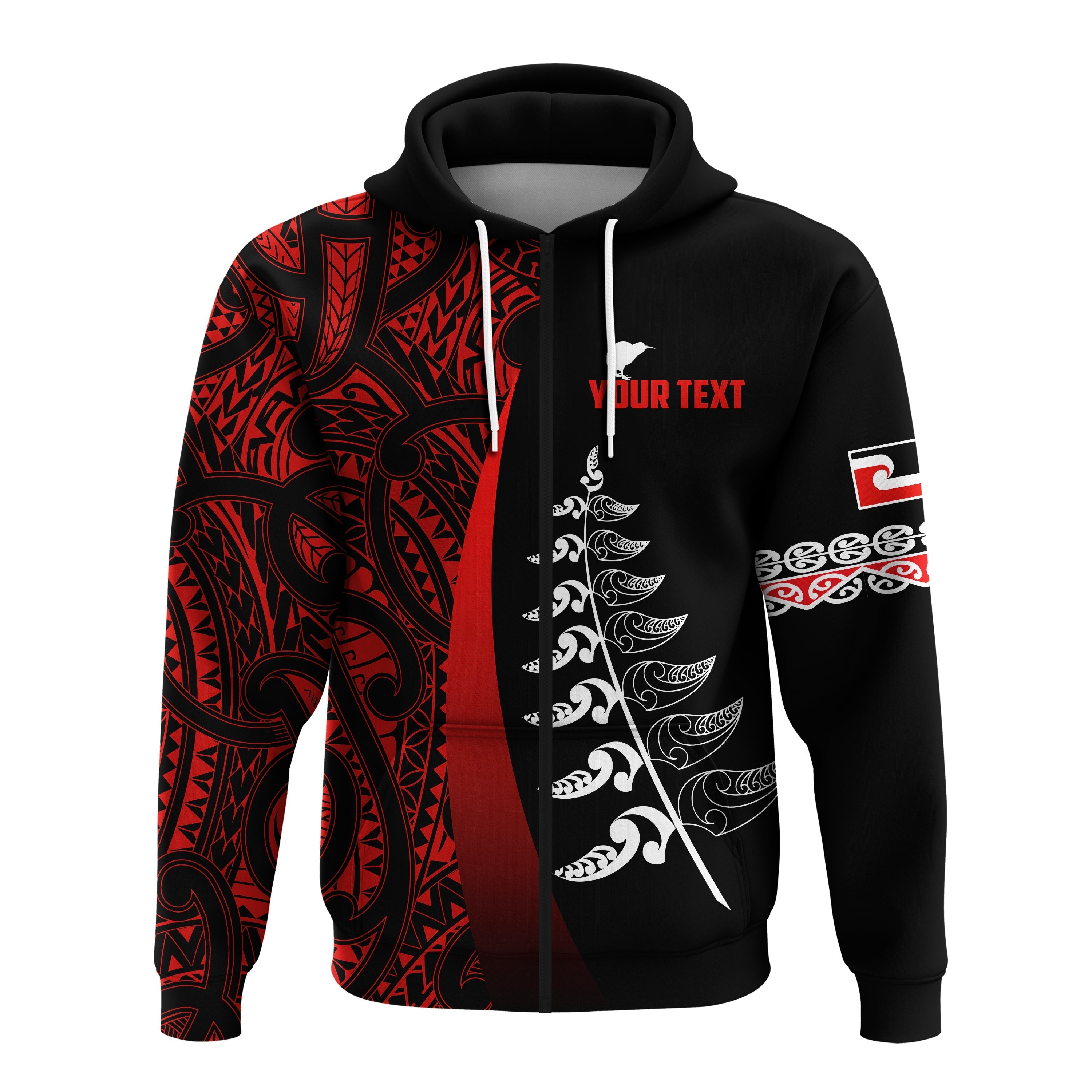custom-personalised-waitangi-day-hoodie-maori-mix-fern-style-red