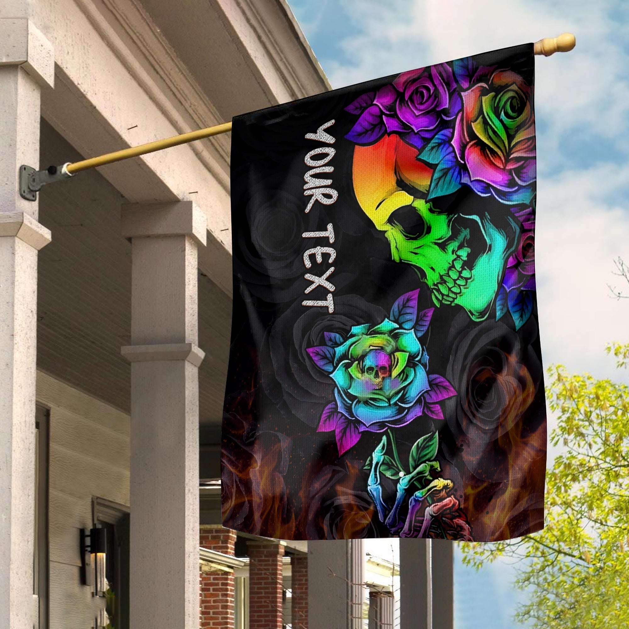 custom-personalised-beautiful-sugar-skull-flag-dark-night-black-roses