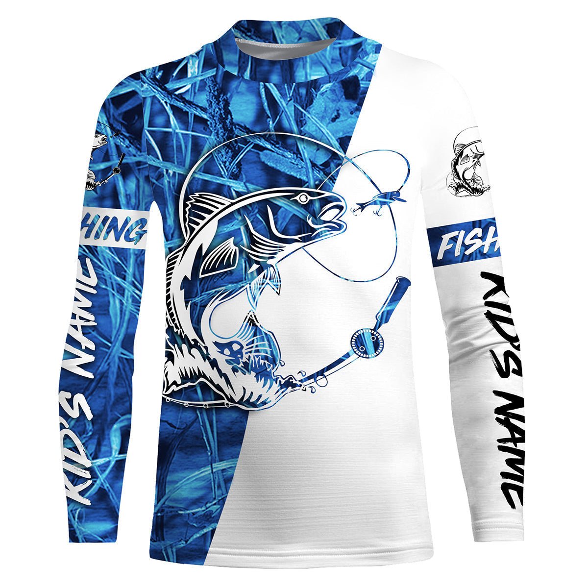 Redfish Fishing Teal Blue Camo Custom Long Sleeve Fishing Shirts, Pers ...