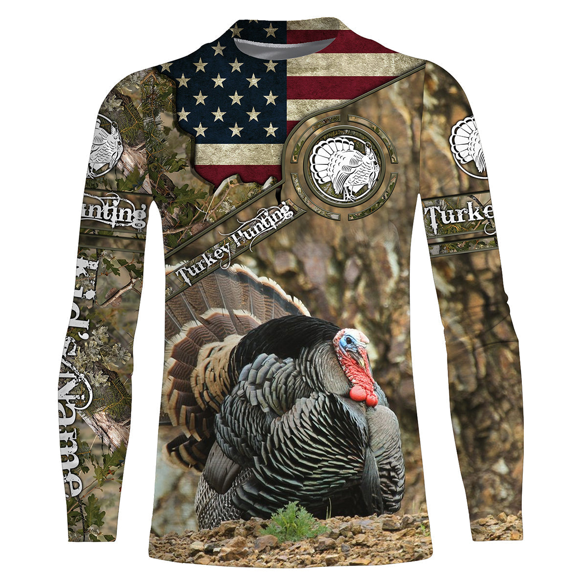 turkey-hunting-camo-american-flag-shirt-custom-name-turkey-hunting-shirts-hoodie-hunting-fishing-long-sleeve-shirts
