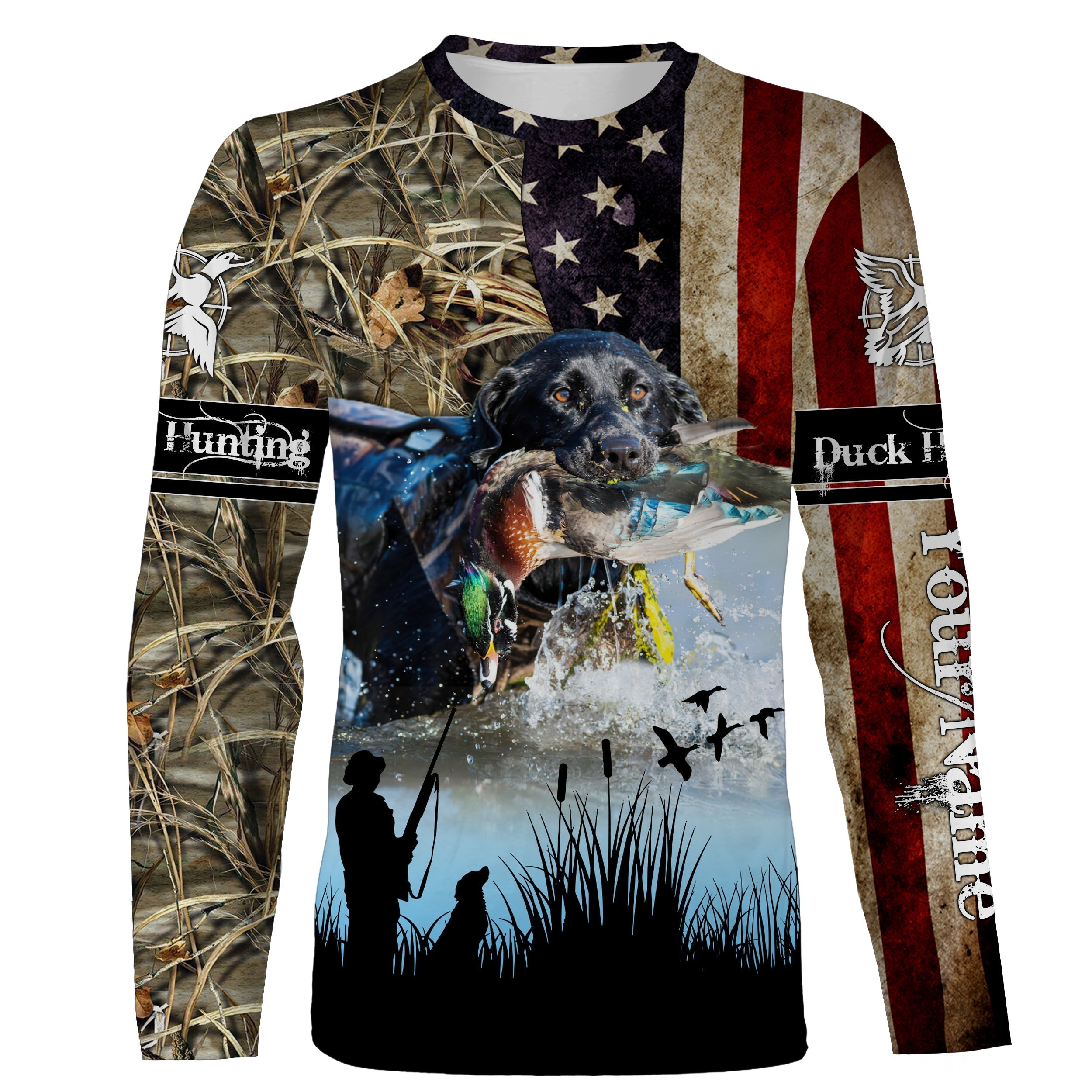 american-flag-labrador-retriever-duck-hunting-dog-waterfowl-camo-custom-name-3d-hunting-apparel-fishing-long-sleeve-shirts