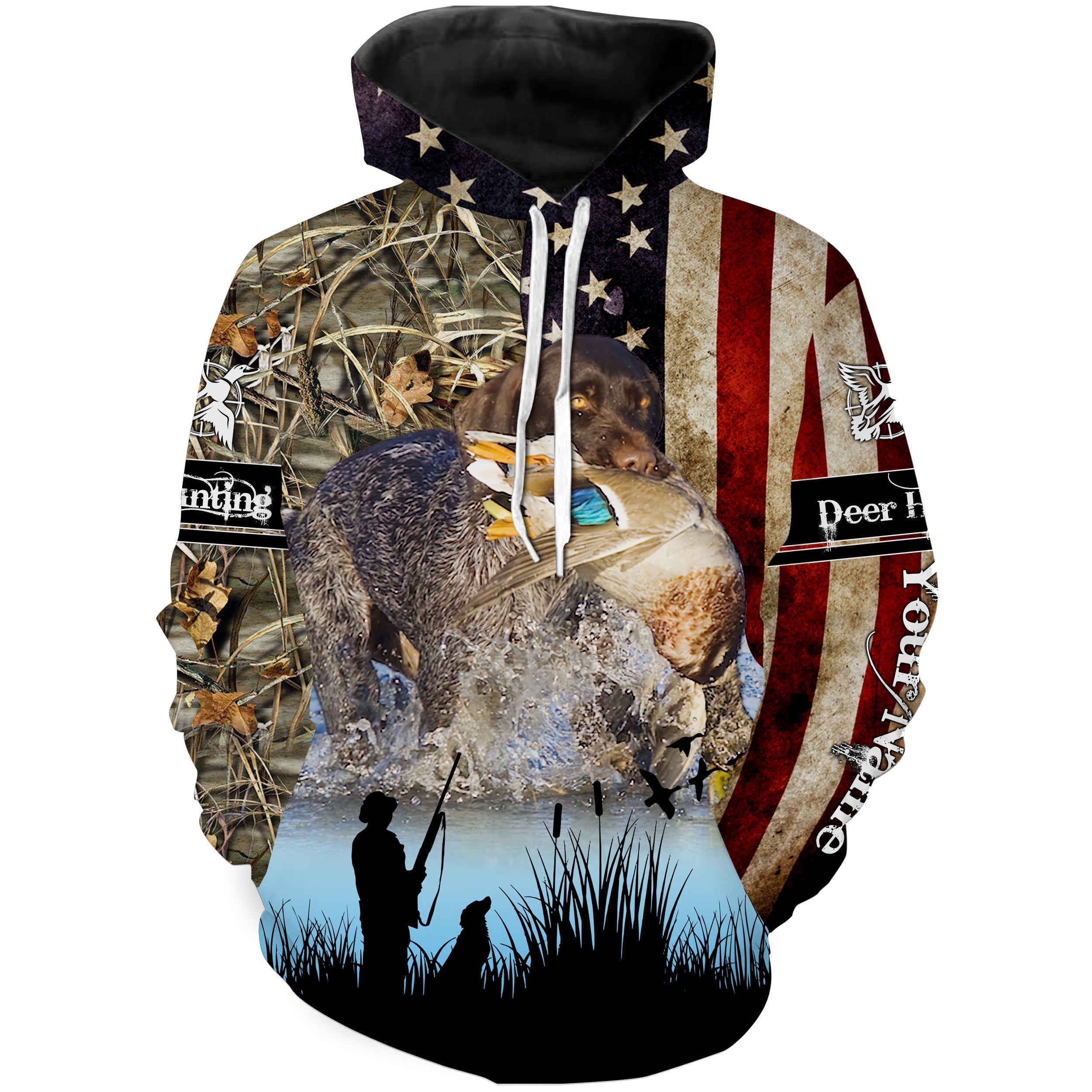 american-flag-german-shorthaired-pointer-duck-hunting-dog-waterfowl-camo-custom-name-hunting-apparel-fishing-hoodie