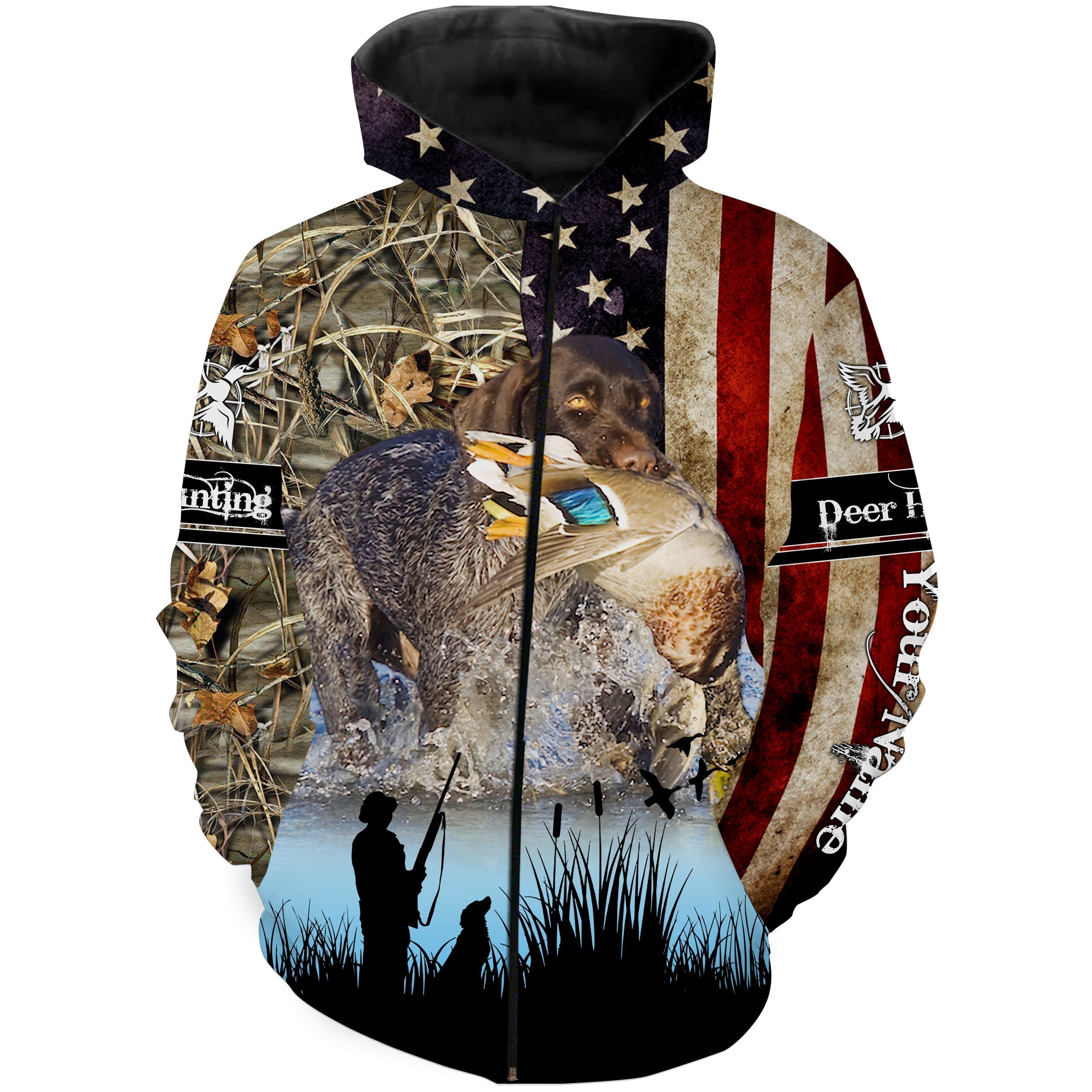 american-flag-german-shorthaired-pointer-duck-hunting-dog-waterfowl-camo-custom-name-hunting-apparel-fishing-hoodie