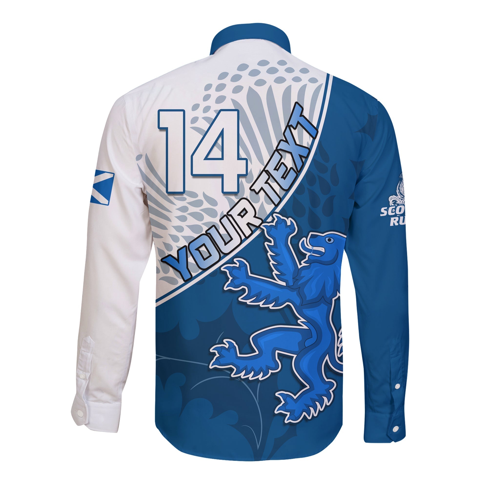 (Custom Text and Number) Scotland Rugby Long Sleeve Button Shirt Scottish Coat Of Arms Mix Thistle Newest Version LT14
