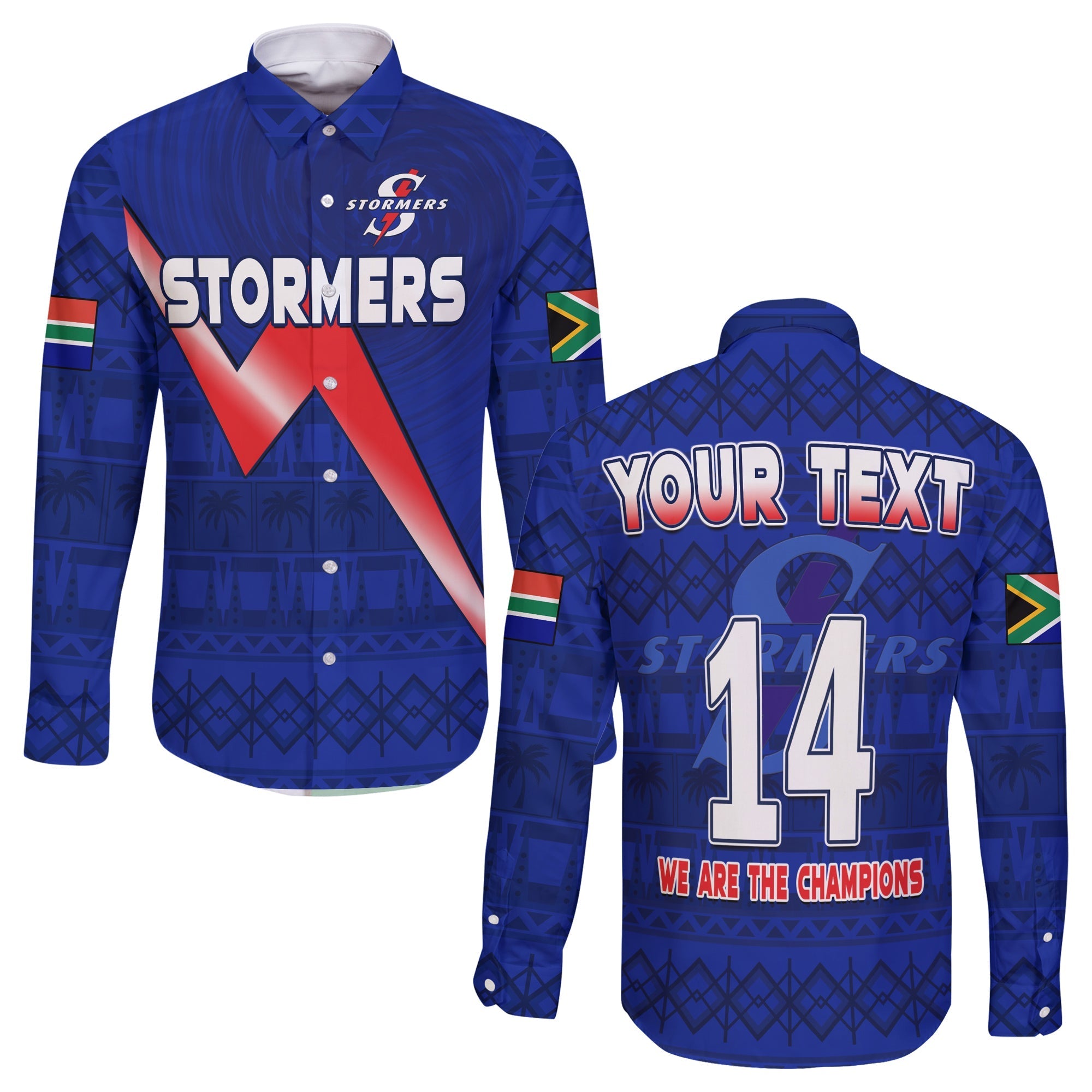 custom-text-and-number-stormers-south-africa-rugby-long-sleeve-button-shirt-we-are-the-champions-urc-african-pattern