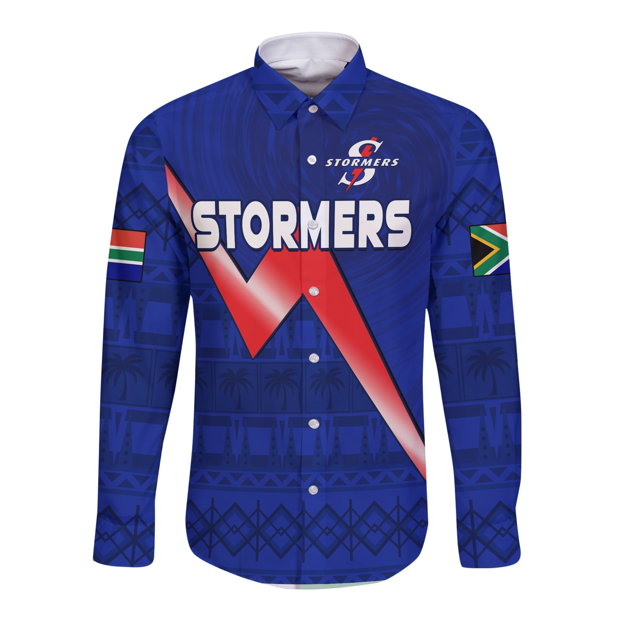 custom-text-and-number-stormers-south-africa-rugby-long-sleeve-button-shirt-we-are-the-champions-urc-african-pattern