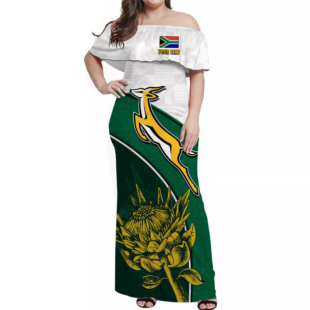 custom-personalised-south-africa-rugby-off-shoulder-long-dress-king-protea-proudly-springboks