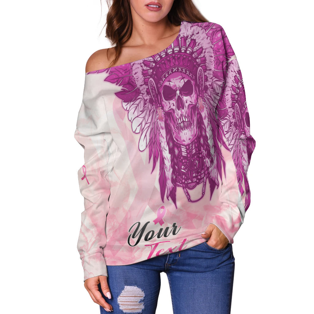 custom-personalised-pink-power-breast-cancer-off-shoulder-sweater-never-give-up-native-american-skull