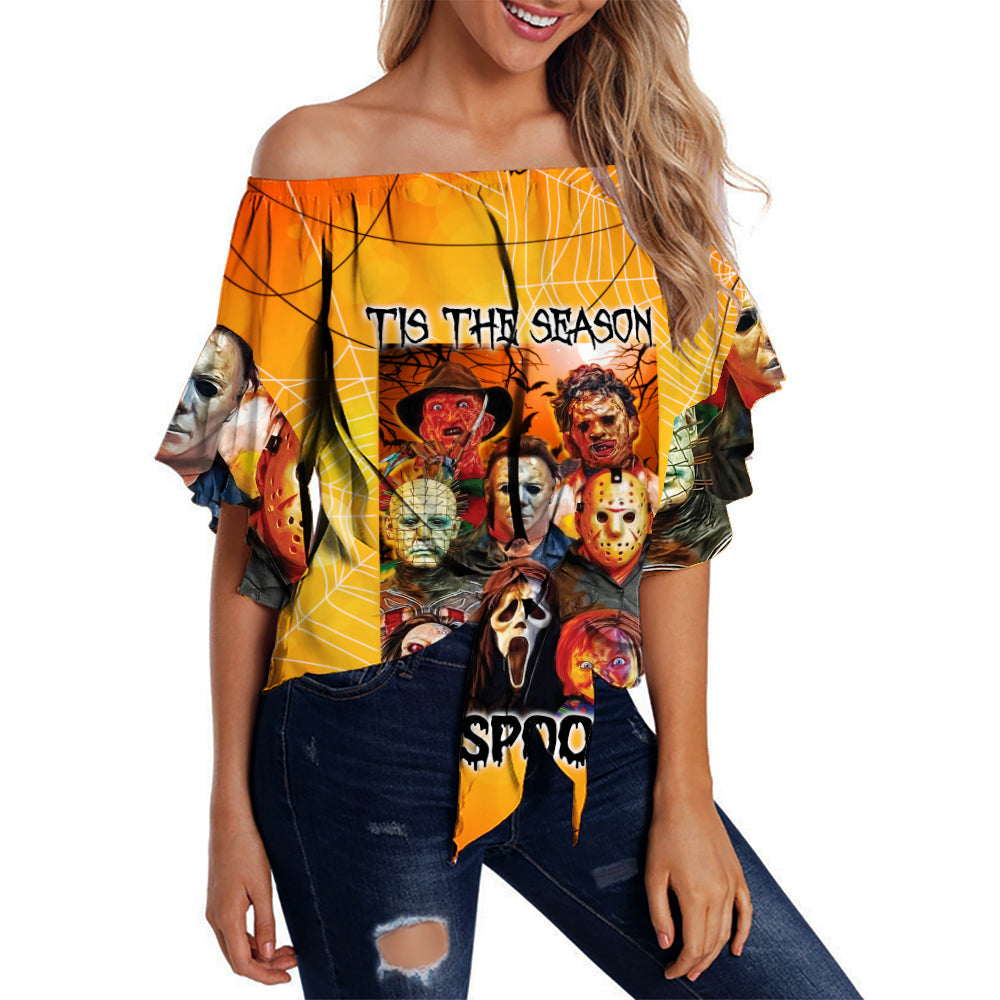 happy-halloween-off-shoulder-waist-wrap-top-scary-characters-tis-the-season-to-be-spooky