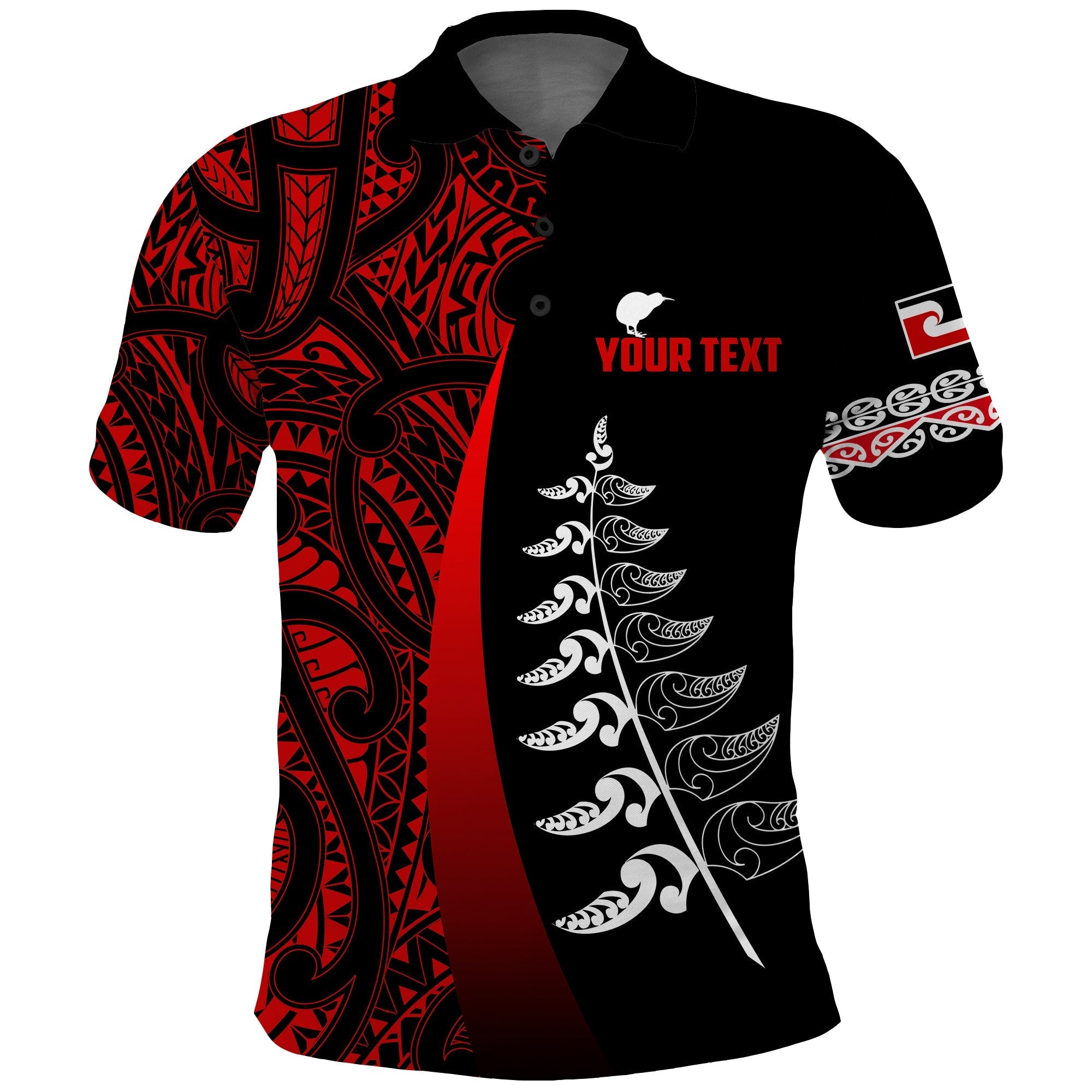 custom-personalised-waitangi-day-polo-shirt-maori-mix-fern-style-red