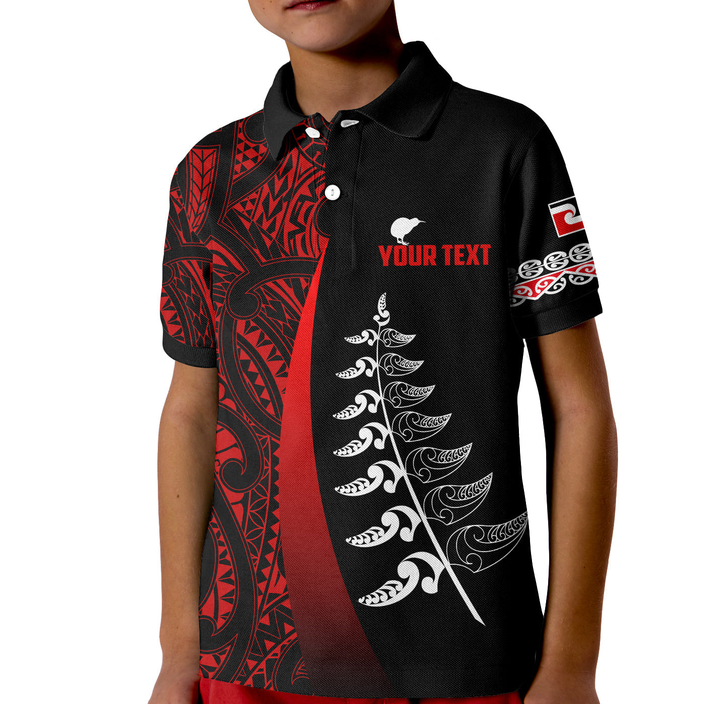 custom-personalised-waitangi-day-polo-shirt-maori-mix-fern-style-red