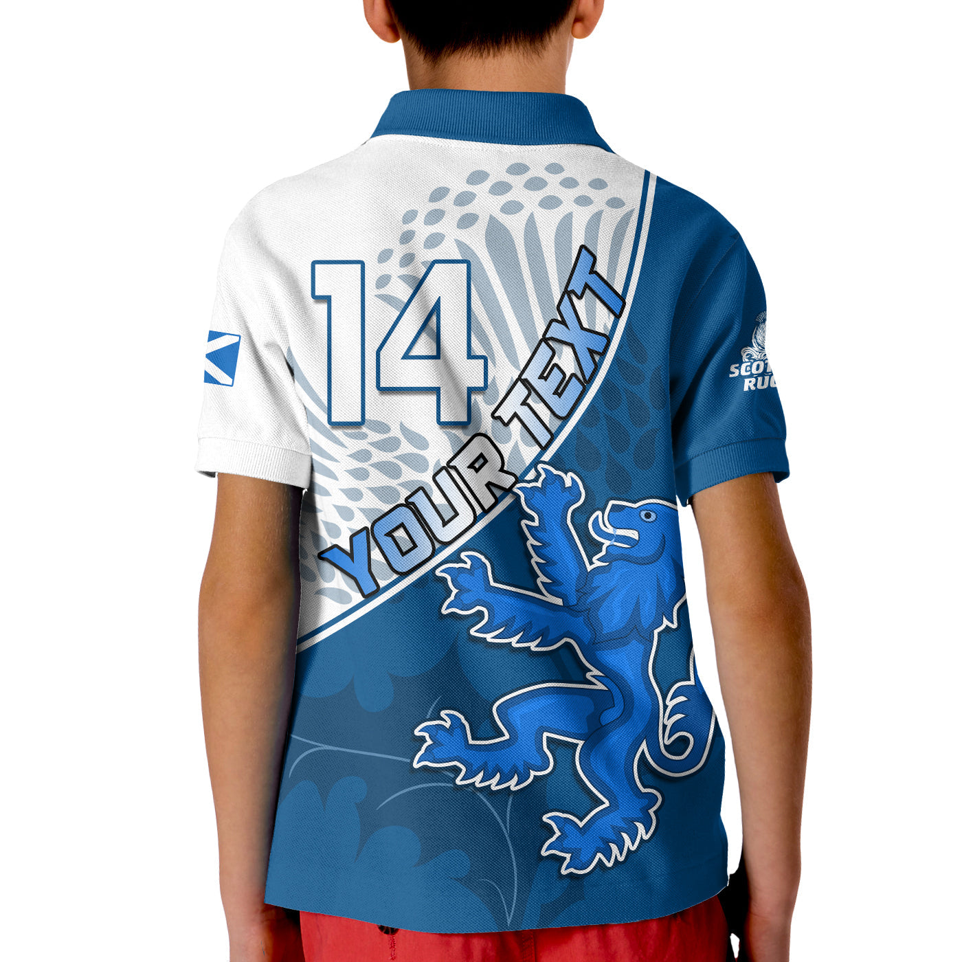 custom-text-and-number-scotland-rugby-polo-shirt-kid-scottish-coat-of-arms-mix-thistle-newest-version