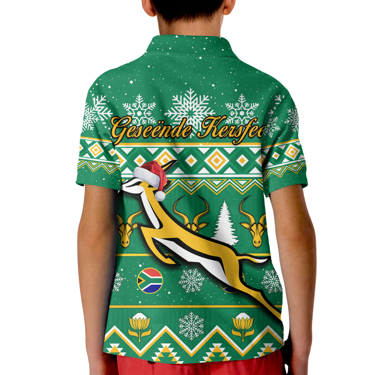 South Africa Rugby Christmas Polo Shirt KID Springboks Geseende Kersfe ...