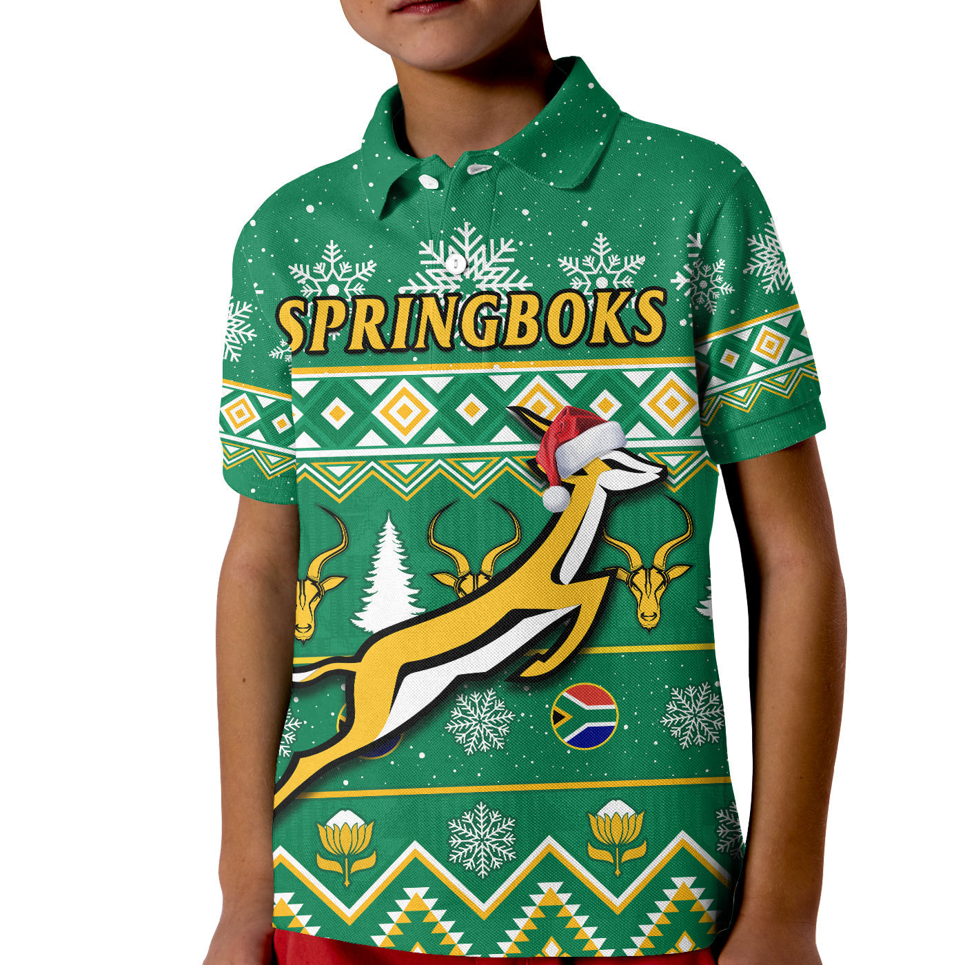 custom-personalised-south-africa-rugby-christmas-polo-shirt-kid-springboks-geseende-kersfees