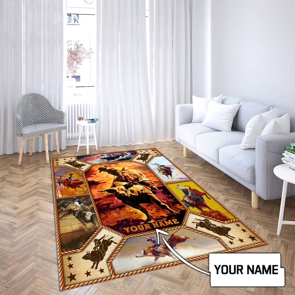 Personalized Name Bull Riding Area Rug Rodeo Posters Pattern – Aljaira