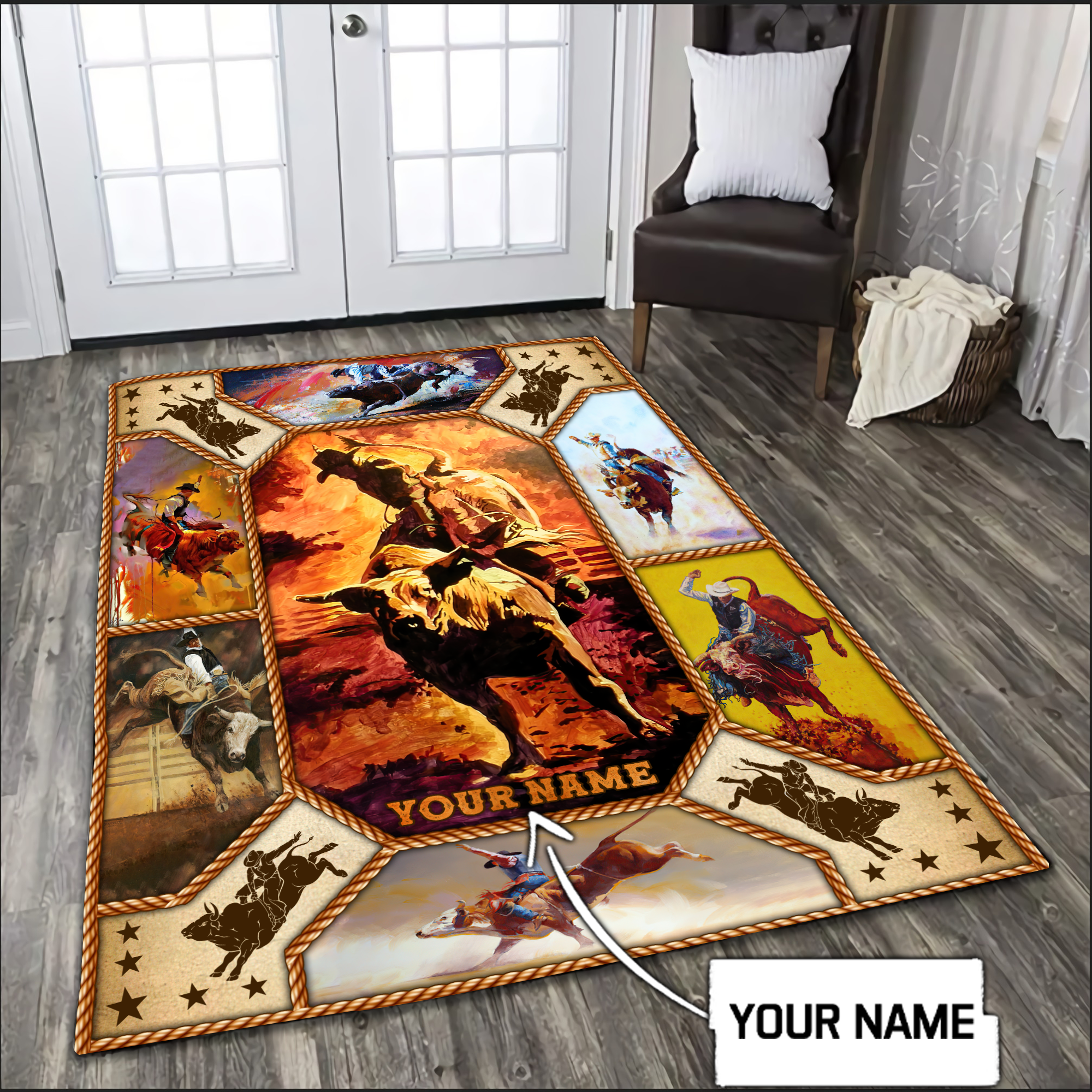 Personalized Name Bull Riding Area Rug Rodeo Posters Pattern – Aljaira