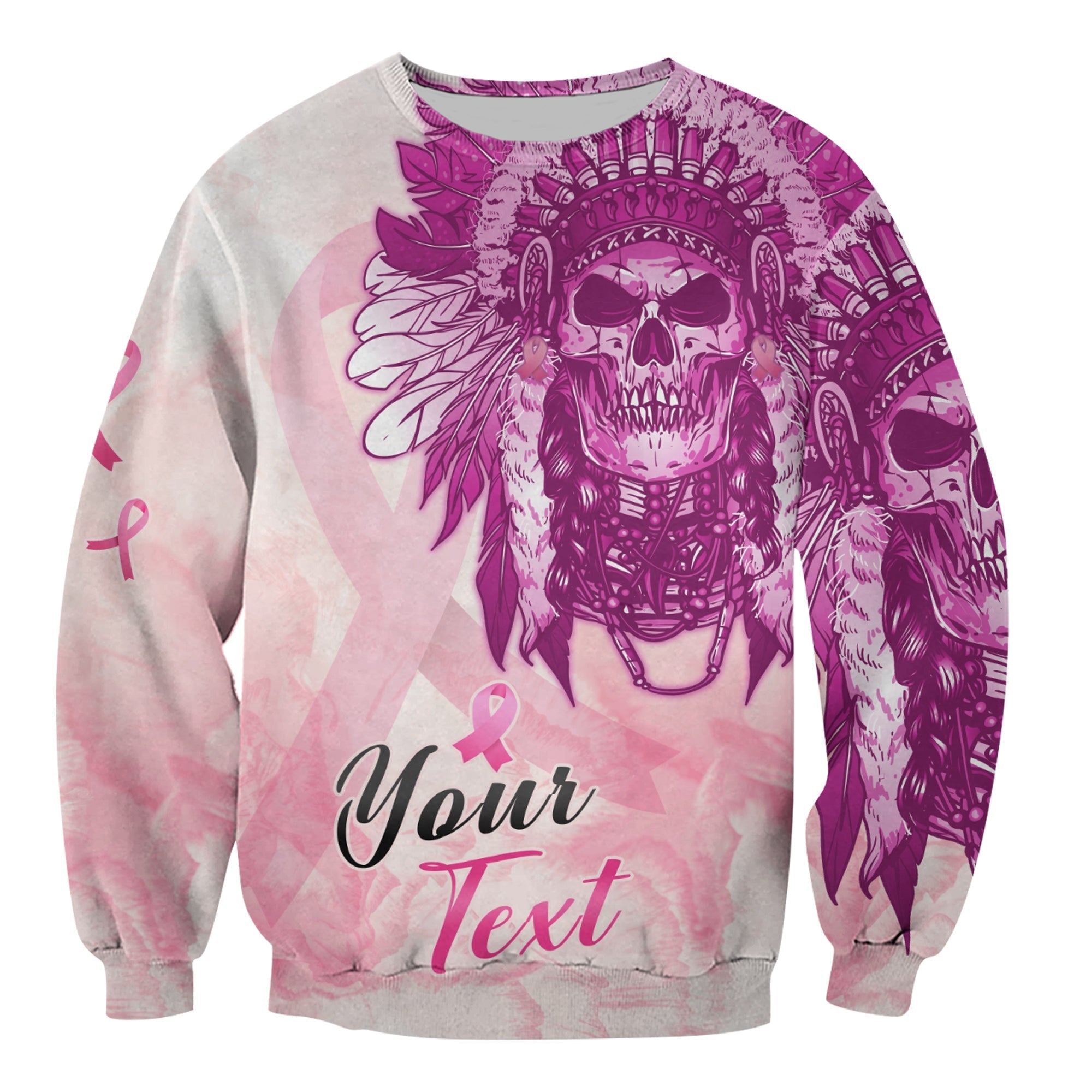 custom-personalised-pink-power-breast-cancer-sweatshirt-never-give-up-native-american-skull
