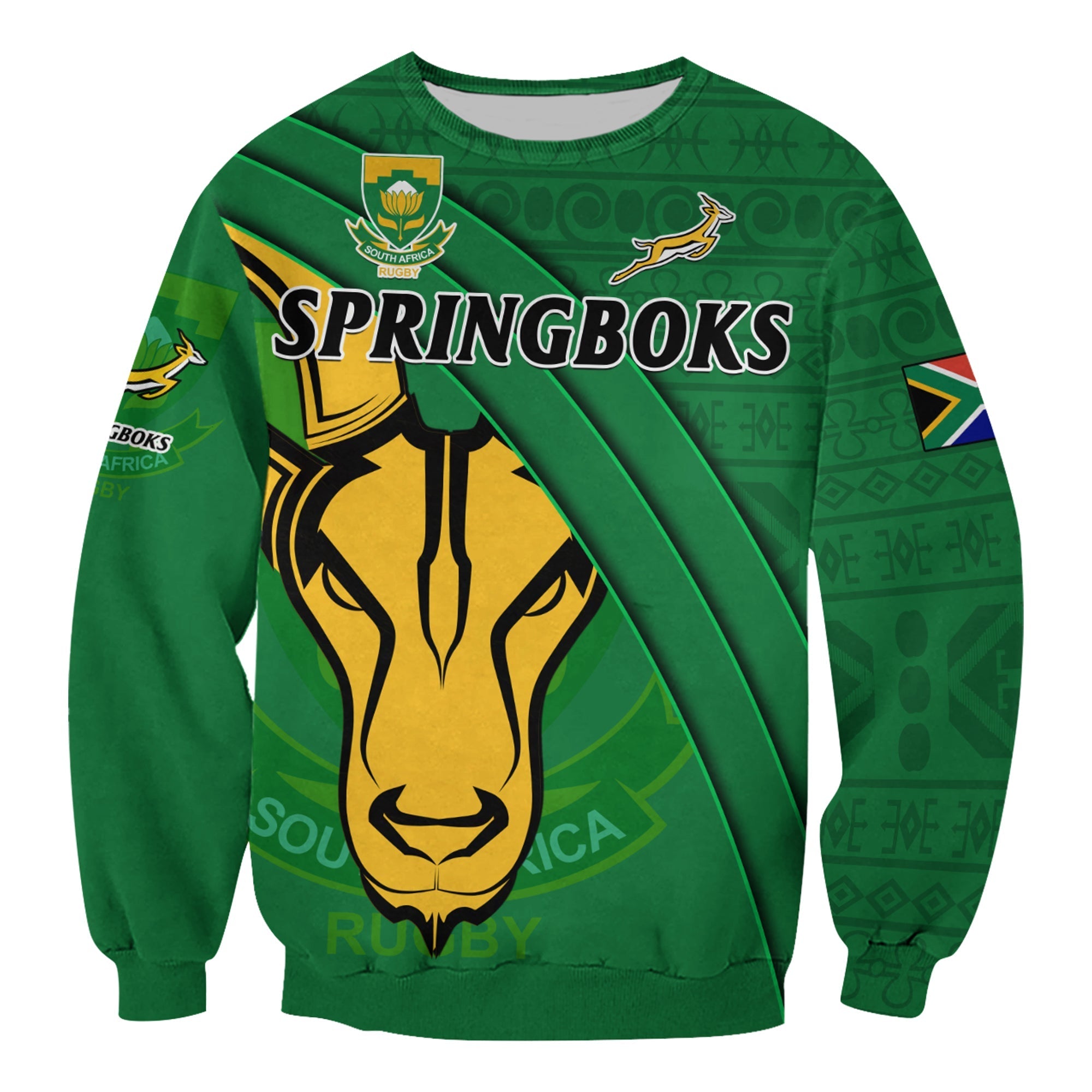 custom-text-and-number-south-africa-rugby-sweatshirt-bokke-springbok-with-african-pattern-stronger-together