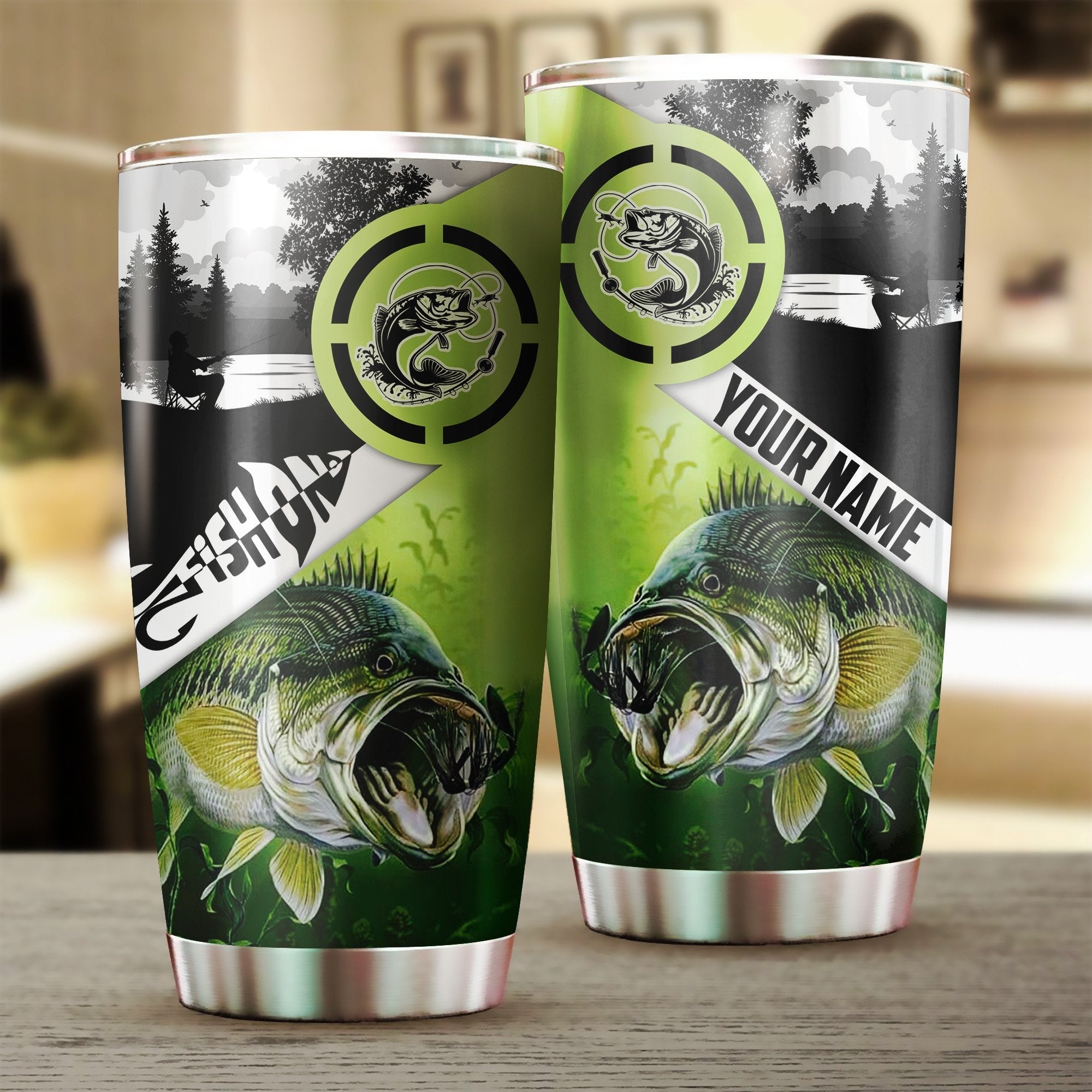 1pc-largemouth-bass-fishing-fish-on-green-camo-customize-name-stainless-steel-tumbler-cup-personalized-fishing-gift-for-fisherman-fishing-tumbler