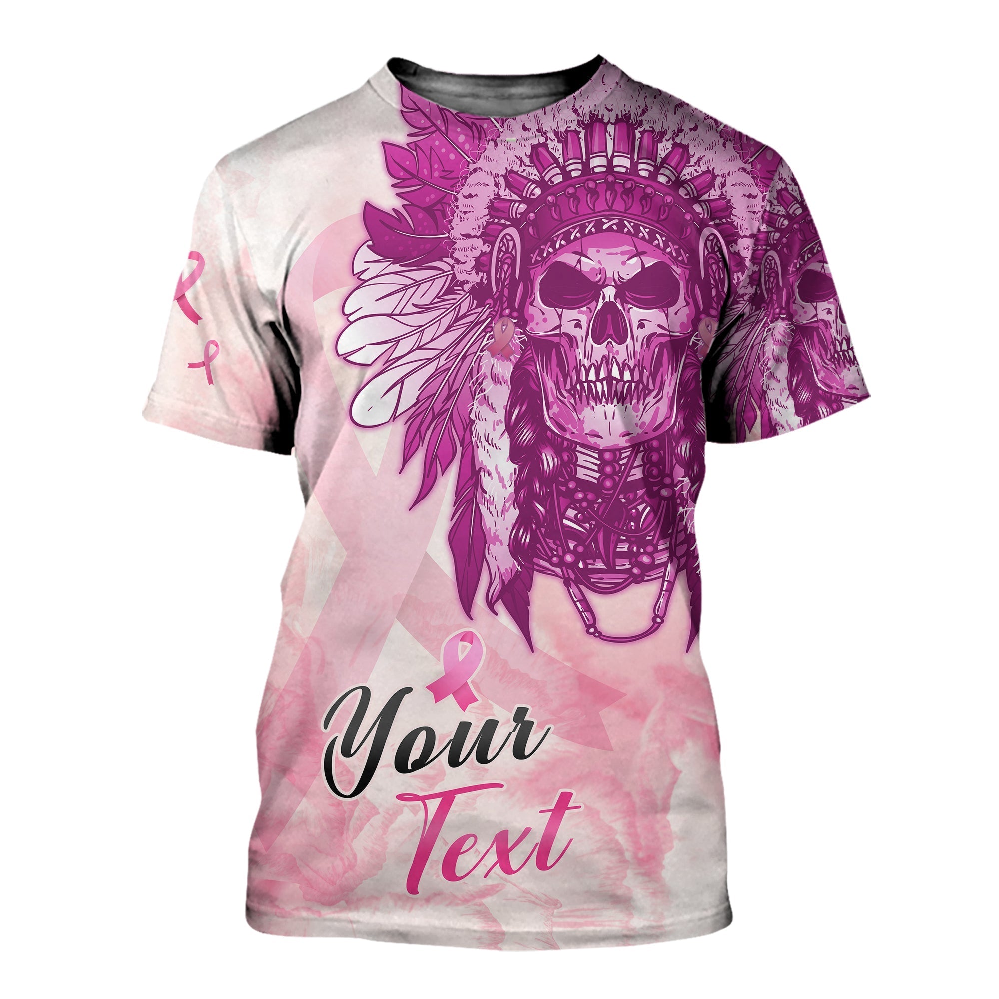 custom-personalised-pink-power-breast-cancer-t-shirt-never-give-up-native-american-skull