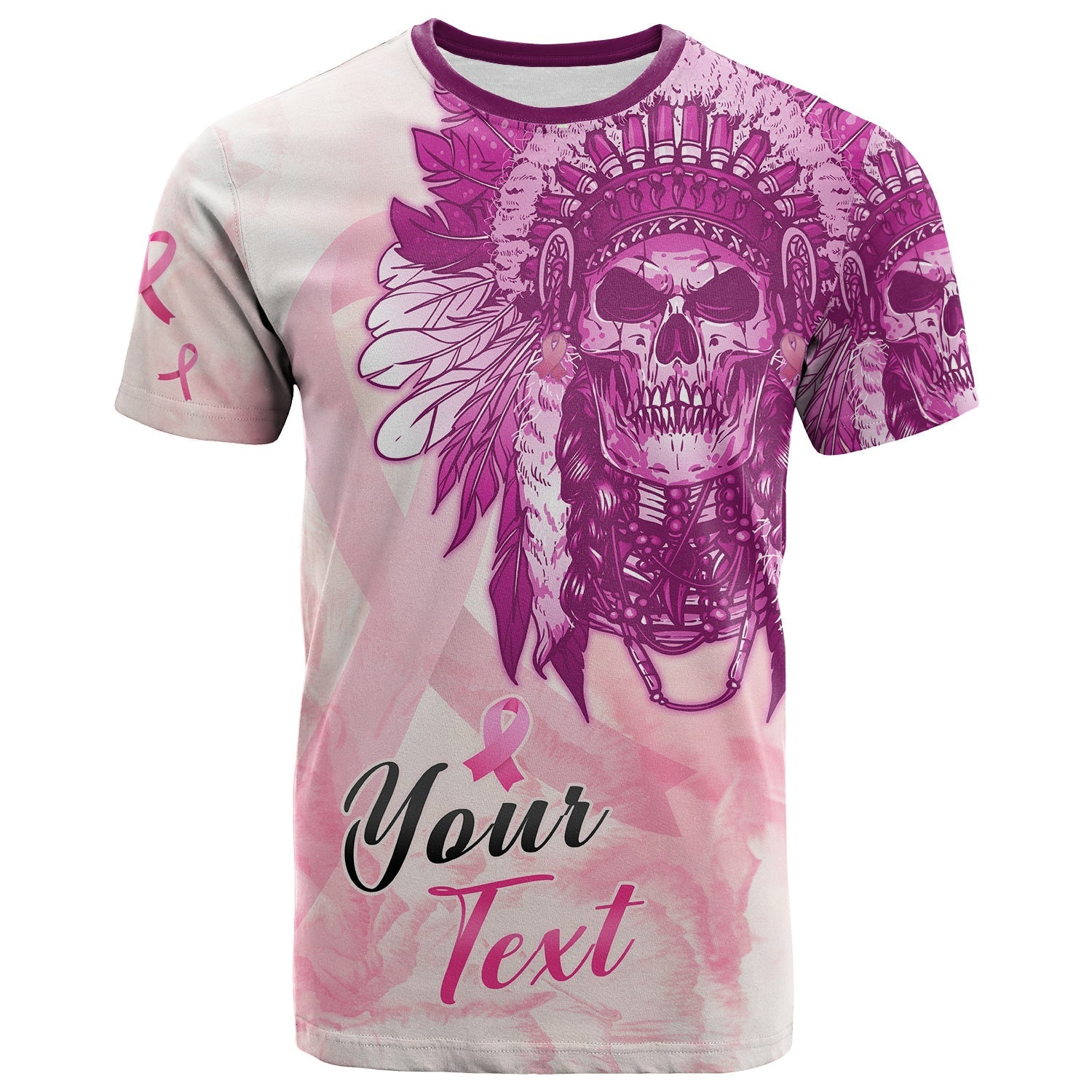 custom-personalised-pink-power-breast-cancer-t-shirt-never-give-up-native-american-skull