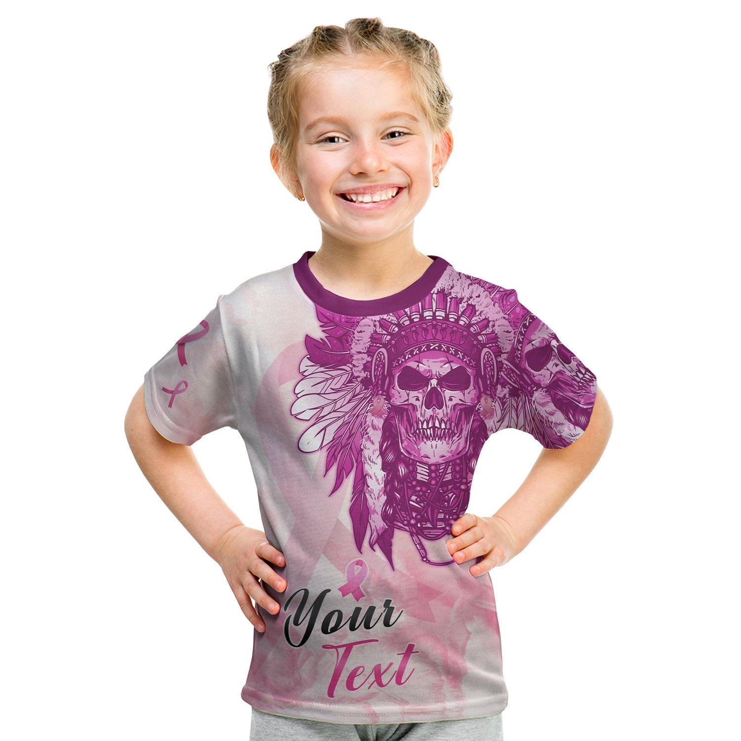 custom-personalised-pink-power-breast-cancer-t-shirt-never-give-up-native-american-skull