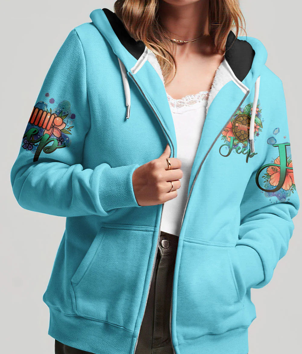 jeep-turtle-flowers-watercolor-blue-hoodie