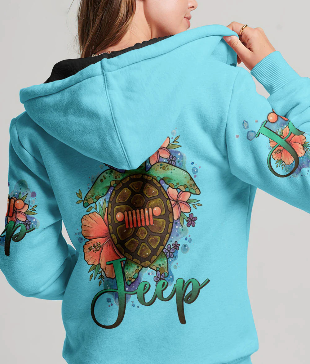 jeep-turtle-flowers-watercolor-blue-hoodie