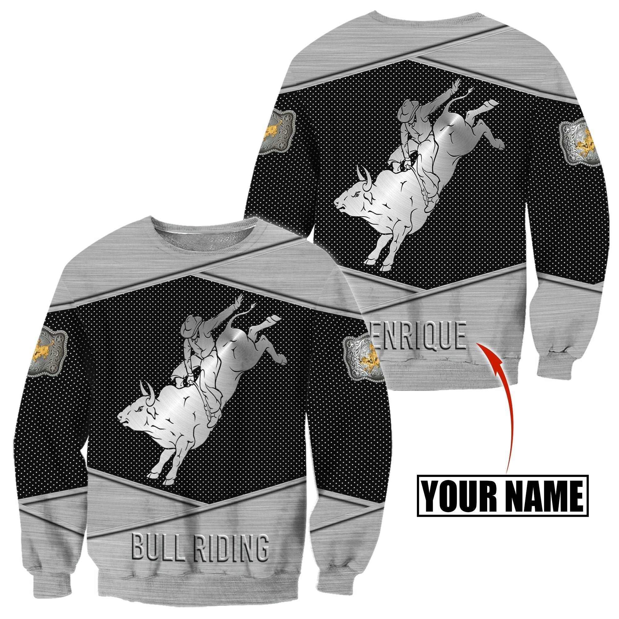 Bull Riding Clothes Personalized Name Bull Riding Hoodie - Bull Riding Apparel Metal Patte ...