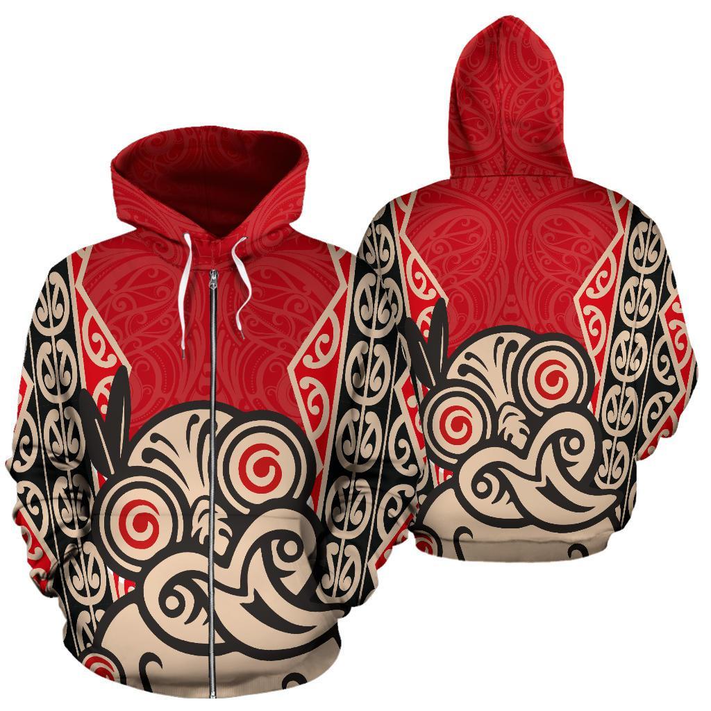 hei-tiki-with-maori-pattern-zip-hoodie-red