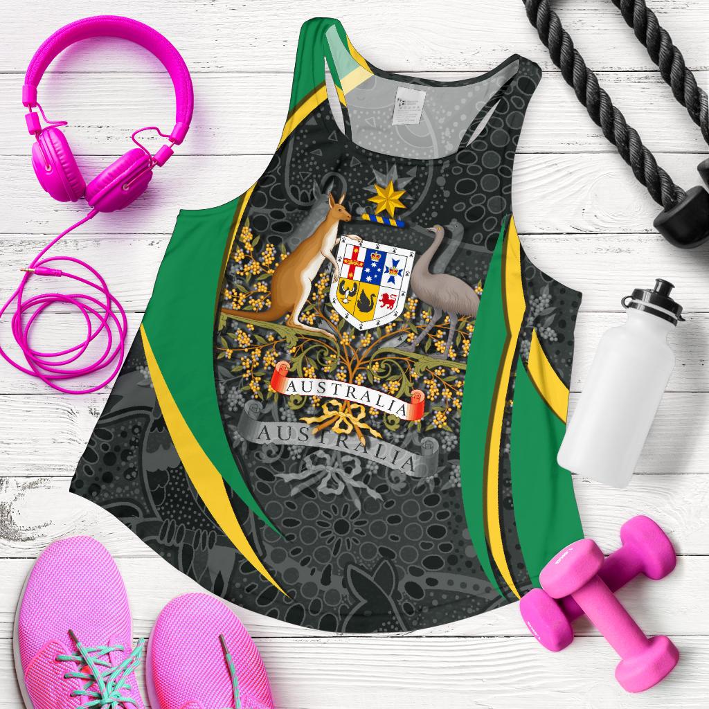 custom-text-racerback-tank-aus-coat-of-arms-aussie-spirit-green-women