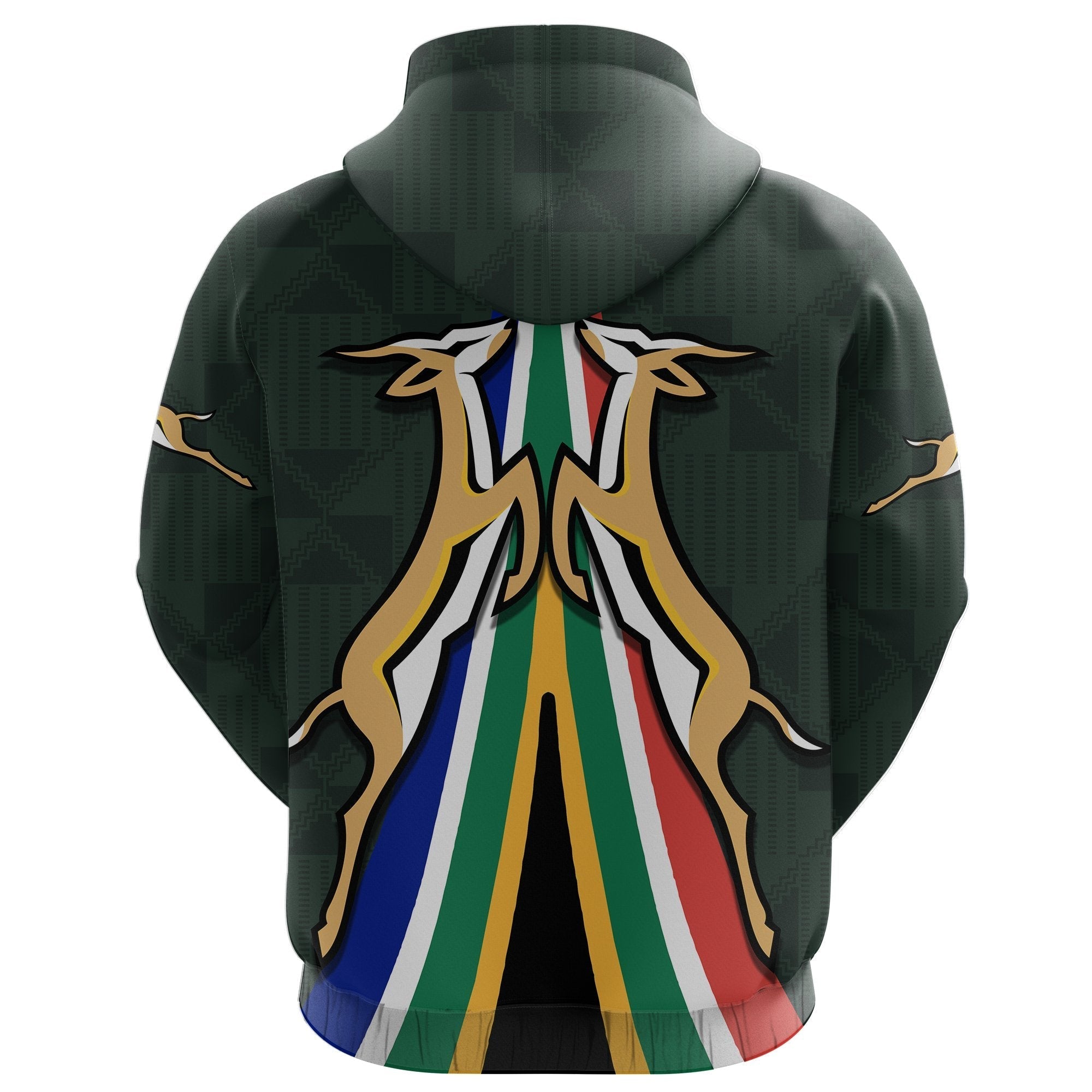 Custom South Africa Springbok Jumping Sleeveless Zip Hoodie With Kente Patterns LT18